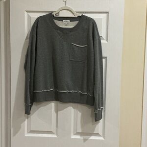 Evereve Gray Crewneck Sweatshirt with Chest Pocket
